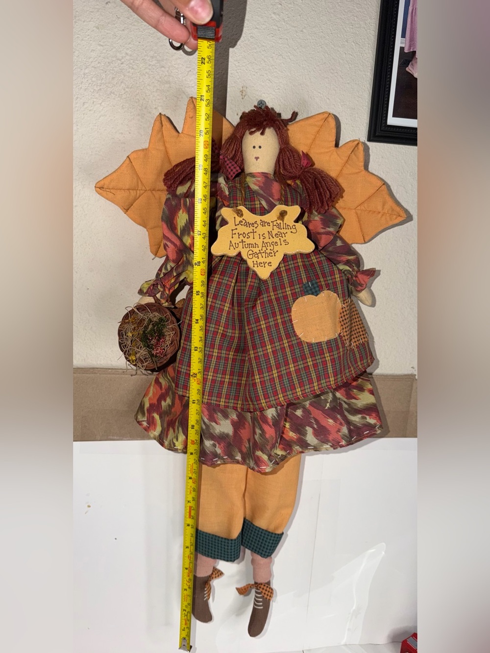 Vintage Primitive Autumn Angel Cloth Doll Fall Harvest Thanksgiving Decor 22" - Picture 10 of 11